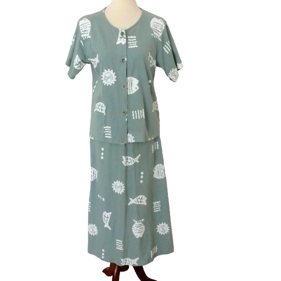 Easy Apparel Seafoam Green Medium Beachy Maxi Skirt & Jacket - Picture 1 of 9